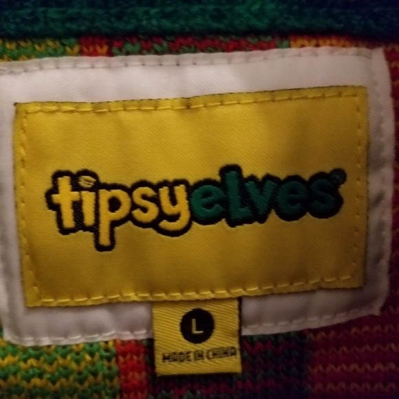 Tipsy Elves Pasta Chips Ugly Christmas Sweater Size Large Bow - Picture 4 of 4